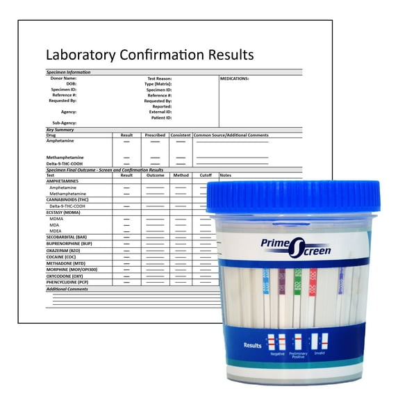 Prime Screen - 12 Panel At-Home Drug Test Cup and Laboratory Confirmation Service with additional fee
