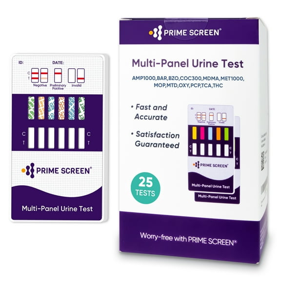 Prime Screen - [25 Pack] 10 Panel Multi-Drug Screen Urine Test Kit - Testing Instantly for -THC (Marijuana), AMP, BAR, BZO, COC, MET (Meth), MTD, OXY, OPI, PCP - WDOA-4104