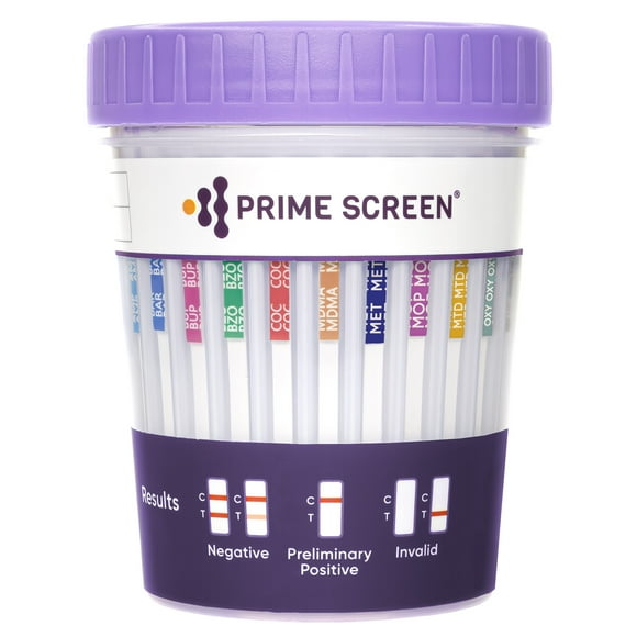 Prime Screen - [25 Pack] 18 Panel Urine Drug Test Cup - Instant Urine Drug Testing Marijuana (THC), AMP, BAR, BUP, BZO, COC, mAMP, MDMA, MOP, MTD, OXY, PCP, TCA, EtG, FTY, TRA, K2, KRA- T-1185