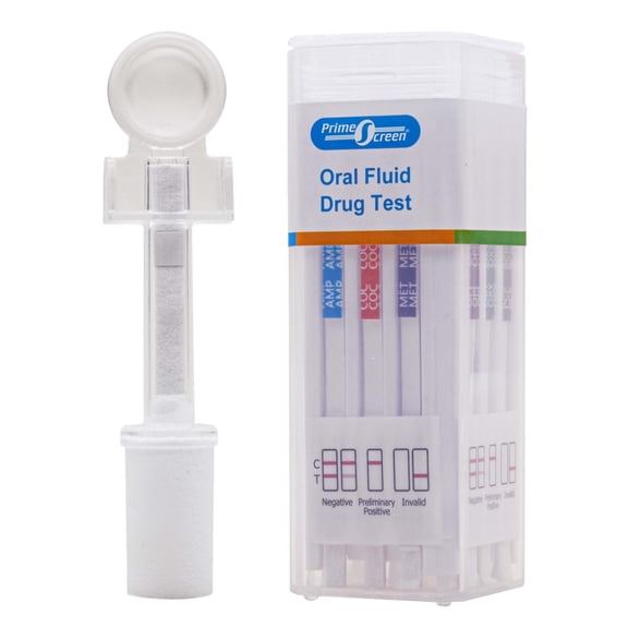 Prime Screen - [25 Pack] - 6 Panel Saliva Oral Fluid Drug Test Kit, E&I Exempt for Workplace Employment and Insurance Testing - AMP, Cocaine (COC), MET, Opiate(OPI), PCP, Marijuana (THC) - O-166