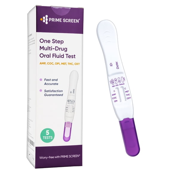 Prime Screen - [5 Pack] - 6 Panel Multi-Drug Oral Fluid Test, One Step Employment and Insurance Testing (AMP, COC, MET, OPI, OXY, THC)-SODOA-666
