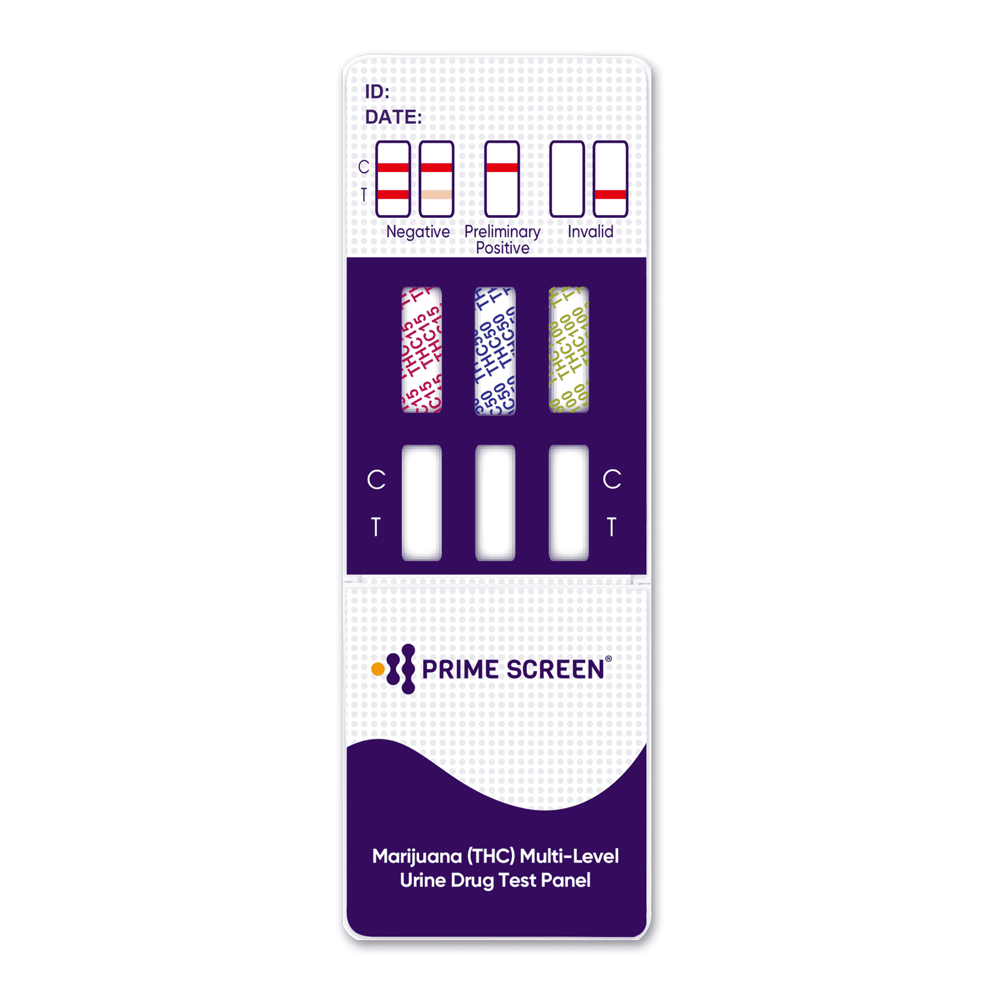 Prime Screen - Multi-Level Marijuana (THC) Home Urine Test Kit, at 15 ng/mL, 50 ng/mL, and 100 ng/mL