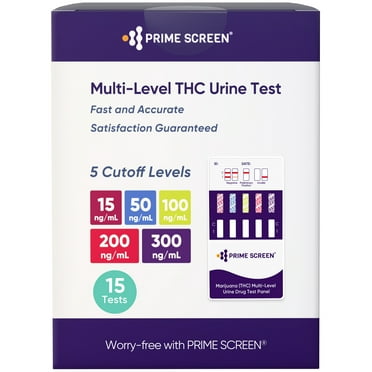 Prime Screen Multi-Level Marijuana THC Urine Test Kit – Detects Marijuana at 15, 50, 100, 200, and 300 ng/mL [15-Pack]