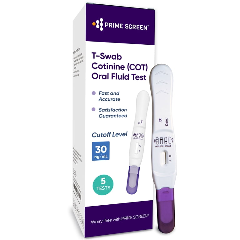 Prime Screen® T-Swab Cotinine (COT) Oral Fluid Test – One-Step Nicotine  Detection for Employment & Insurance Screening [5 Pack]