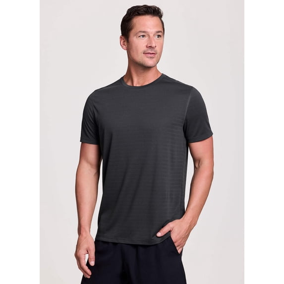 RBX Active Men's Quick Dry Shadow Stripe Crewneck Performance Workout Tee