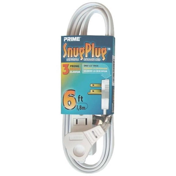 Prime EC930606 6' 16/3 SPT-2 White 3-Outlet Low Profile Extension Cord