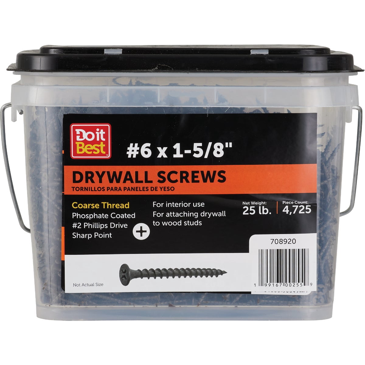 Prime Source, Black, 1.625 inches, Grip-Rite 158CDW25BK 6-by-1-5/8-Inch Coarse Thread Drywall Screws with Bugle Head, 25-Pound Bucket
