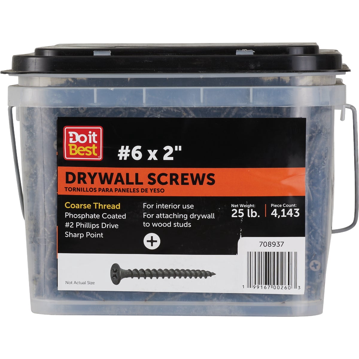 Prime Source, Black, Grip-Rite 2CDWS25BK 6-by-2-Inch Coarse Thread Drywall Screws with Bugle Head, 25-Pound Bucket, 2 inches