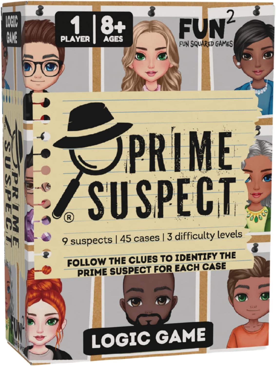 Prime Suspect – Logic Deduction Puzzle Game with 45 Case Cards | Single or Cooperative Play | Ages 8+ | Compact Travel Brain Teaser for Kids, Teens & Adults