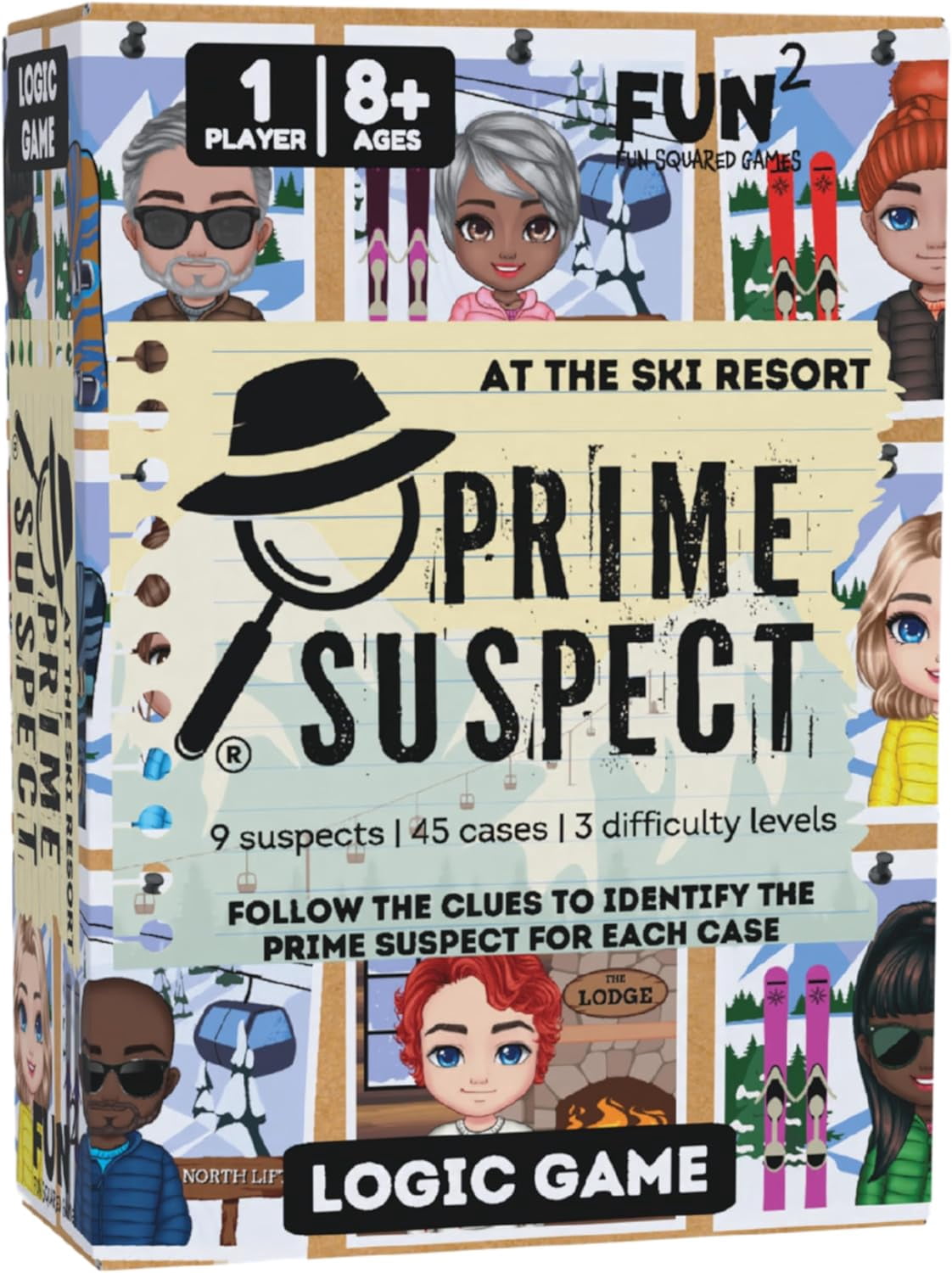 Prime Suspect – Logic Game with 45 Case Cards | Single Player or Group Play | Ages 8+ | Compact Brain Teaser Game | 5 Collectible Editions (Prime Suspect: at The Ski Resort)