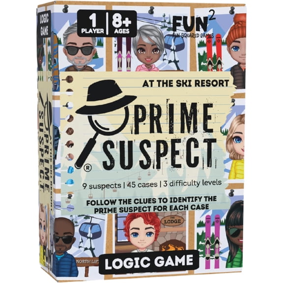 Prime Suspect  Logic Game with 45 Case Cards | Single Player or Group Play | Ages 8+ | Compact Brain Teaser Game | 5 Collectible Editions (Prime Suspect: at The Ski Resort)