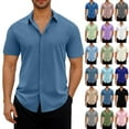 thumbnail image 1 of Prime Today BiZtdJrK Men's Button Down Shirts Summer Short Sleeve Beach Tops Solid Casual Lapel Blouses Wedding Dress Shirts Beige M, 1 of 7