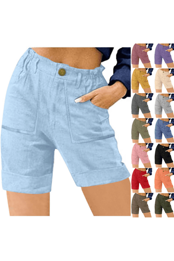 Prime Today! QATAINLAV Womens Summer Bermuda 7" Shorts with Pockets Ladies High Waisted Straight Leg Linen Lounge Shorts Gym Workout Athletic Short Pants Purple S