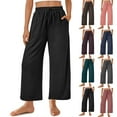 thumbnail image 1 of Prime Today, lcziwo Capri Pants for Women Solid Casual Cotton Cropped Sweatpants Drawstring High Waisted Wide Leg Capri with Pockets Vacation Outfits Pink XL, 1 of 8