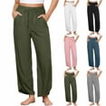 thumbnail image 1 of Prime Today, lcziwo Linen Pants for Women High Waisted Wide Leg Beach Pants Casual Pull On Drawstring Elastic Waist Lounge Trousers with Pockets Black XXXL, 1 of 7
