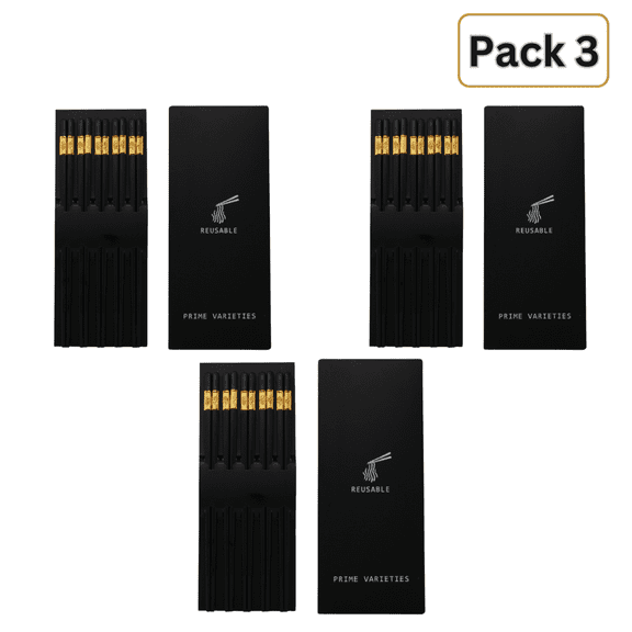 Prime Varieties Fiberglass Chopsticks Reusable Set of 5 - Dishwasher Safe, Square, Lightweight, Non-Slip - Perfect Gift Set Pack 3