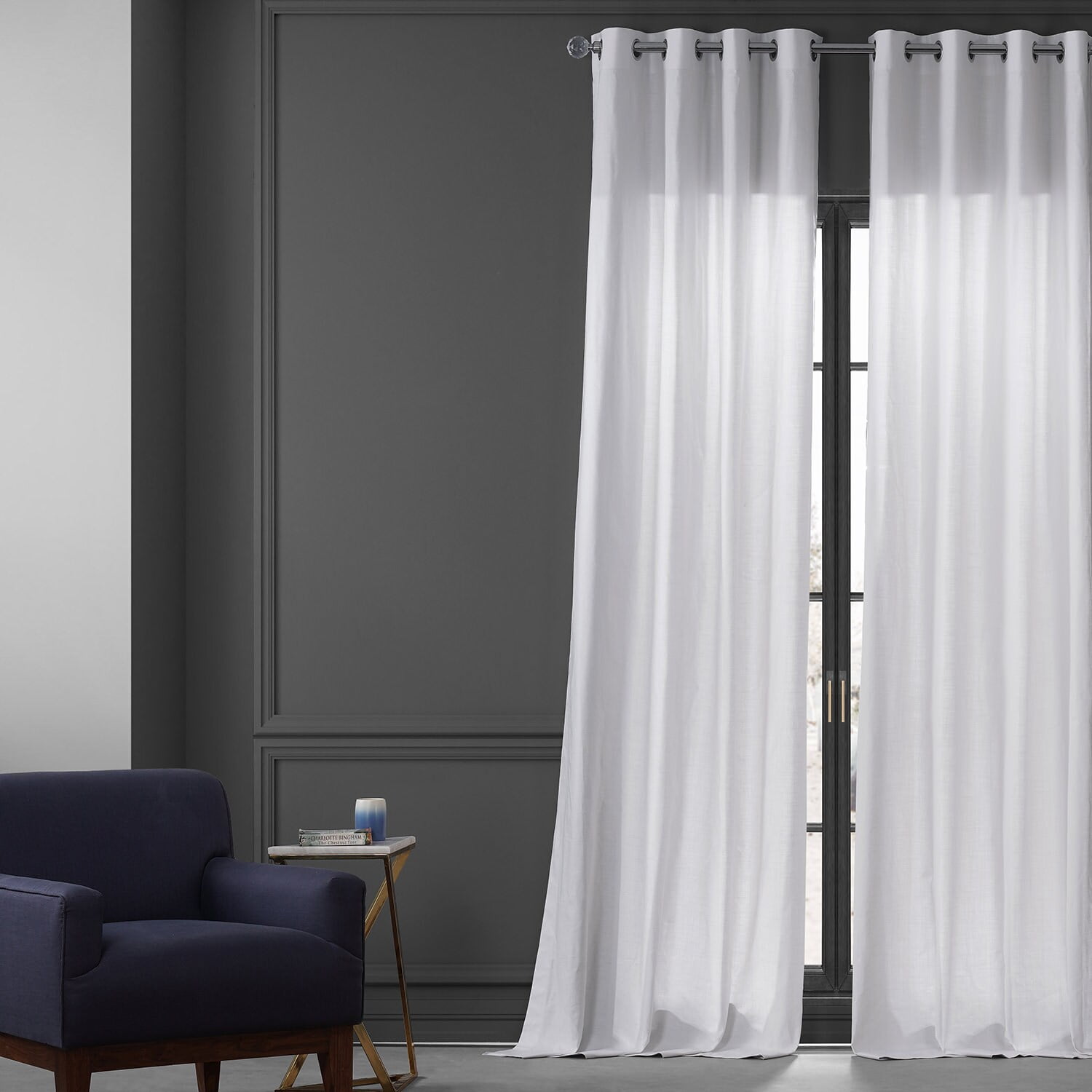 Prime White Cotton Grommet Light-Filtering Curtain Pair, 50W x 96L