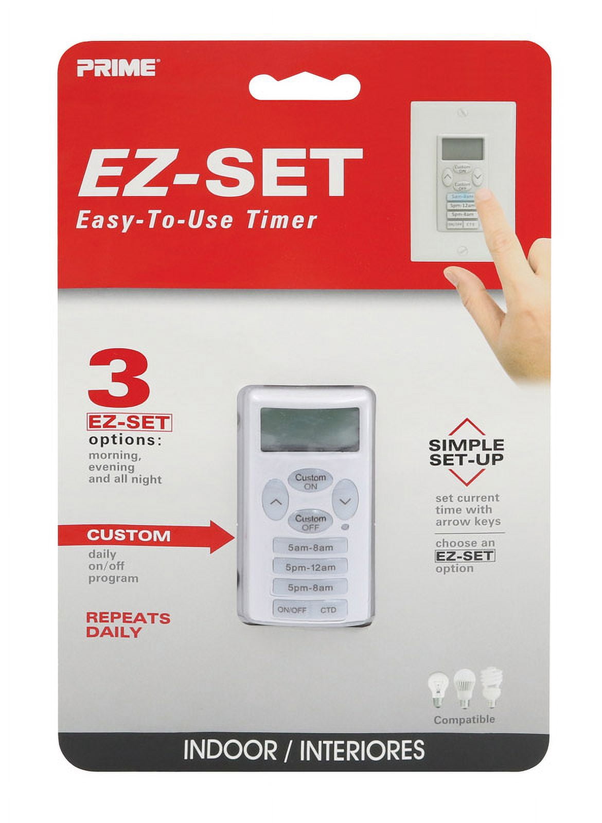 Prime Wire & Cable 3001322 EZ-Set Indoor Digital in Wall Timer, White ...