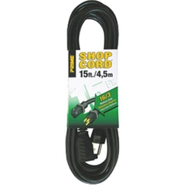 Prime Wire & Cable EC502615 15 ft. 16 - 03 - 15 SJTW Black Outdoor Extension Cord