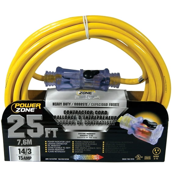 Prime Wire & Cable ORP511725 "Power Zone" Extension Cords 25' - Yellow