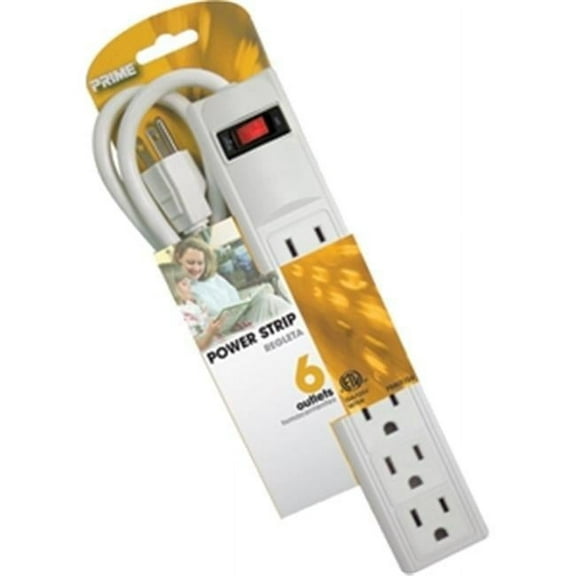 Prime Wire & Cable PB801124 6 Outlet Power Strip White, 3 ft. Cord Straight Plug