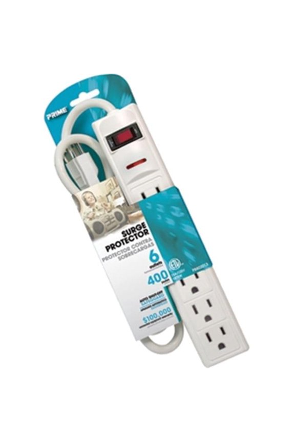 Wire & Cable PB802013 6 Outlet, 400 Jule Surge Protector, Straight Plug 10 in. Cord