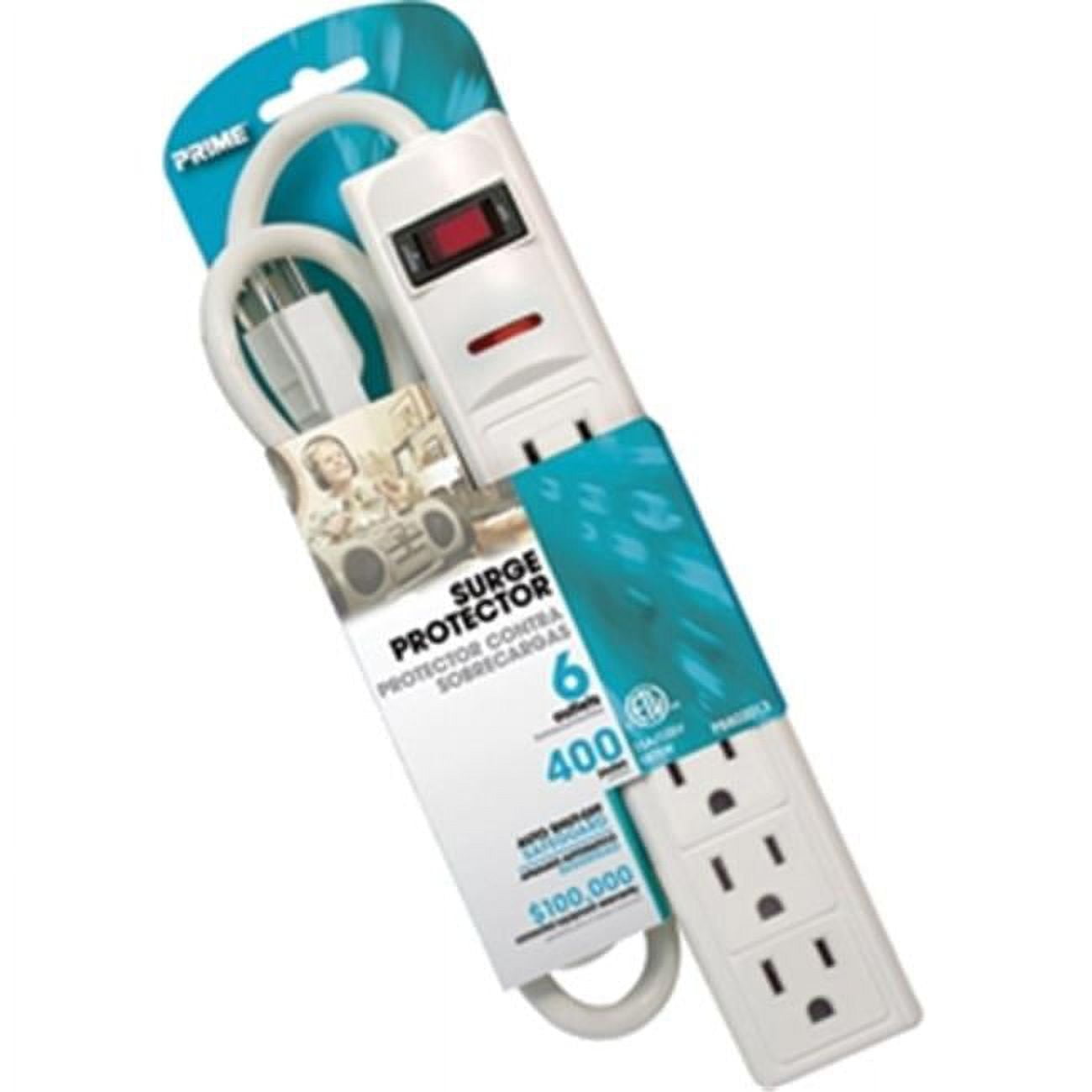 6 Outlet Surge Protector - 400J, 1.5ft Cord - White