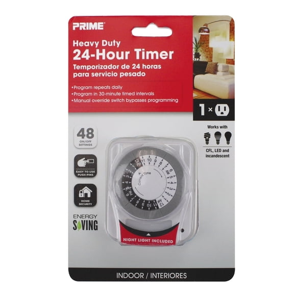 Prime Wire & Cable TNINL2412-RC 24 Hour Mechanical Timer With Nightlight, White