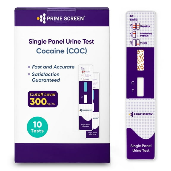 Prime screen Cocaine Urine Test Card - Detect COC in Urine with 300 ng/mL Cutoff Level - Single Panel Drug Test Kit - 10 Pack