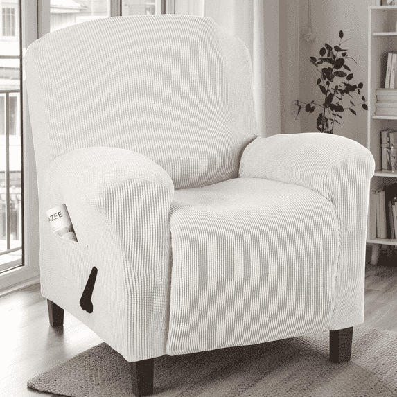 PrimeBeau Non-Slip Solid Print Jacquard Recliner Slipcovers - Ivory