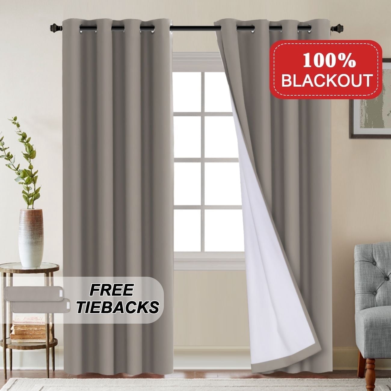 PrimeBeau Thermal Insulated Privacy Blackout Curtains 84" Inches Long, Set of 2 Panels, Taupe