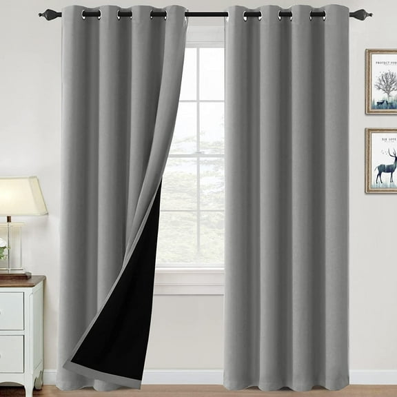 PrimeBeau 100% Blackout Grommet Curtains, Soundproof, Energy Light Block, 52x84-Inch, Dove Gray