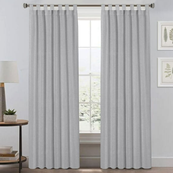 PrimeBeau 2 Pack Ultra Luxurious Solid High Woven Linen Elegant Curtains 7 Tab Top Breathable and Airy Drapes for Bedroom / Livingroom - 52 by 96 Inch, Set 2 Panels, Dove