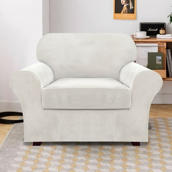 PrimeBeau Velvet Armchair Slipcover, Ivory