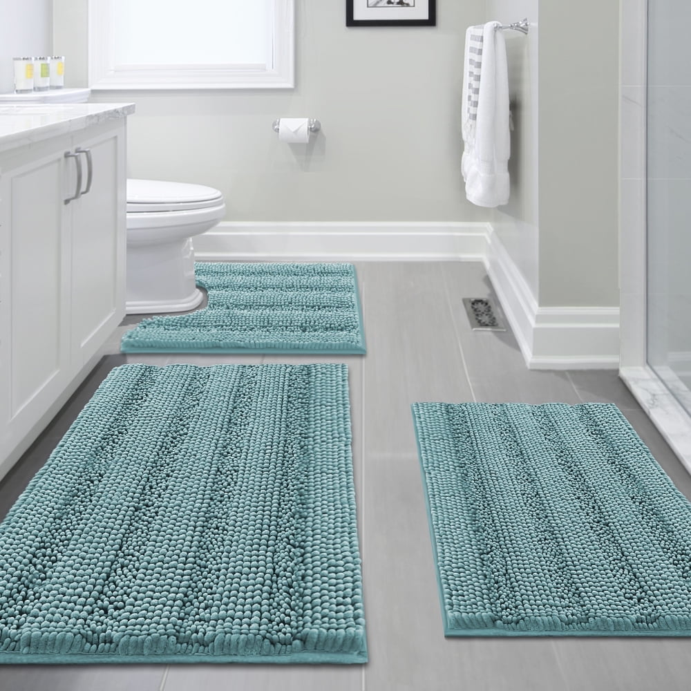 PrimeBeau 3 Piece Bathroom Rugs Sets Thick Striped Bath Rugs Set for ...