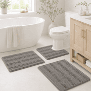 PrimeBeau Luxurious Non-Slip Absorbent 3 Piece Bathroom Rugs Set - Thick Striped Bath Rugs for Tub, Shower, Toilet (17''x24''+20''x32''+20''x24'' U-Shaped)