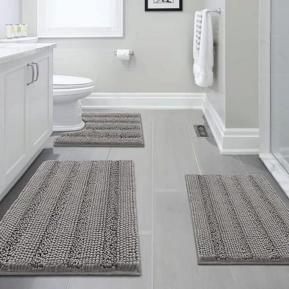 PrimeBeau Chenille Luxury 3 Piece Bathroom Rugs Set, Non Slip Soft Absorbent Bath Mat for Tub, Shower, Toilet