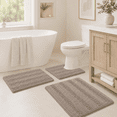 thumbnail image 1 of PrimeBeau 3 Piece Shaggy Chenille Non-Slip Absorbent Bath Mat Set, Khaki (17" x 24", 20" x 32", 20" x 24" U), 1 of 5