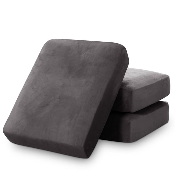 PrimeBeau Velvet Polyester Spandex Stretch Couch Cushion Covers, Solid Pattern, Gray, 3-Piece