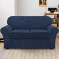 thumbnail image 1 of PrimeBeau Velvet Plush Fabric Loveseat Slipcover, Navy, Stretch, Non-Slip, Machine-Washable, 1 of 7