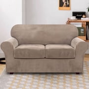 PrimeBeau Velvet Plush Fabric Sofa Slipcover, Taupe