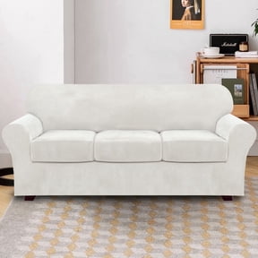 PrimeBeau Sofa Slipcover - Velvet Stretch - 4-Piece, Ivory