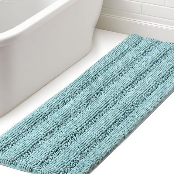PrimeBeau 59x20 inch Oversize Non-Slip Long Striped Rugs for Powder Room, Aqua