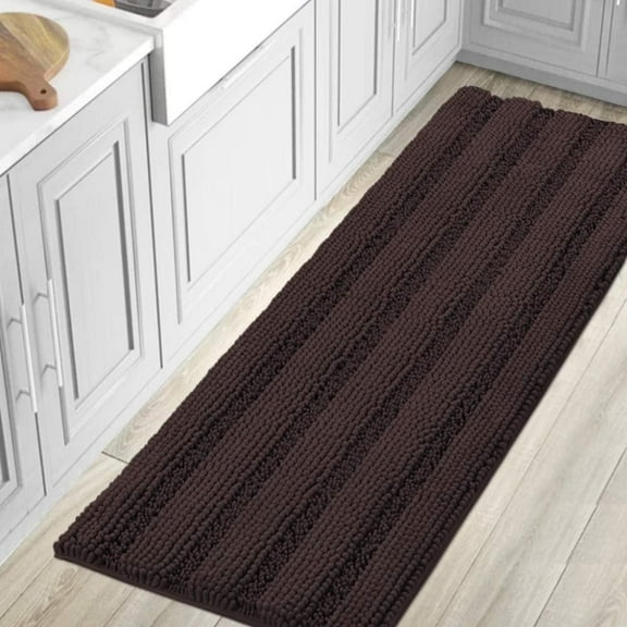 PrimeBeau 59x20 inch Oversize Non-Slip Long Striped Rugs for Powder Room, Chocolate