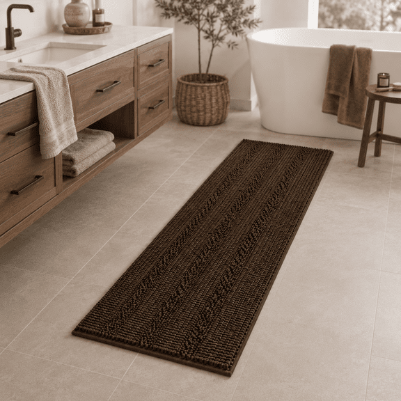 PrimeBeau 59x20 inch Oversize Non-Slip Long Striped Rugs for Powder Room, Chocolate