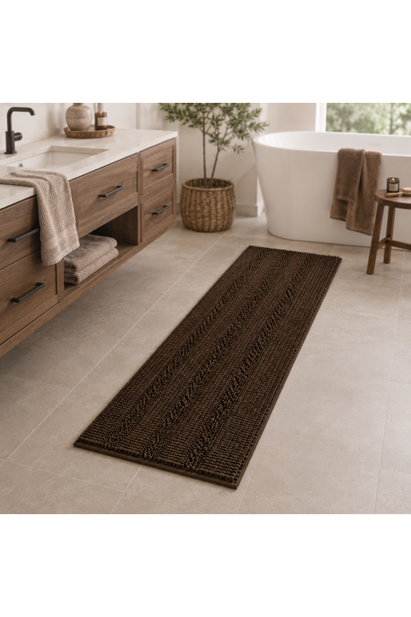 59x20 inch Oversize Non-Slip Long Striped Rugs for Powder Room, Chocolate