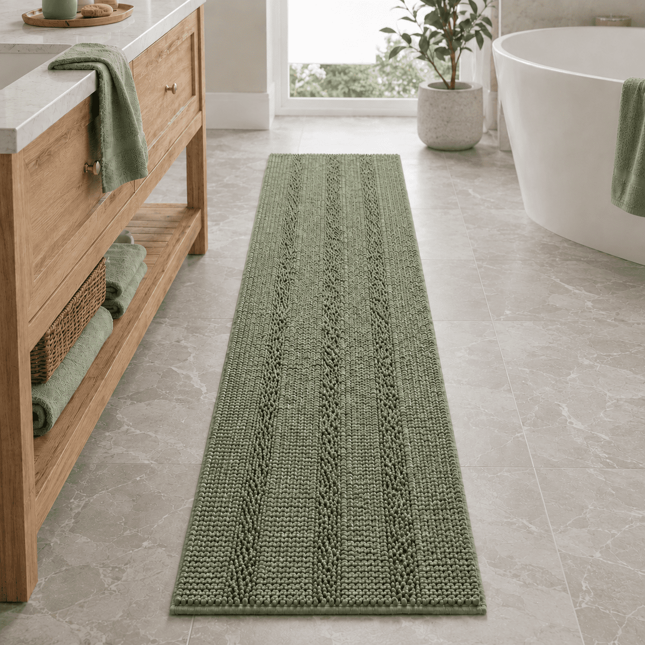 Primebeau, Oversize Rug, 59x20 inch, Sage, Non-Slip Bathroom Rug ...