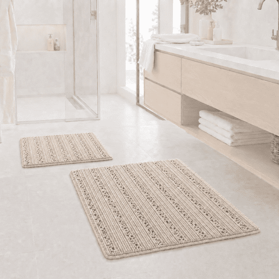 PrimeBeau Absorbent Bathroom Rug, Chenille Carpet, Water Absorbent, Ivory Color, 20x32 & 17x24 Inches