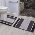 thumbnail image 1 of PrimeBeau Bathroom Gradient Rugs Luxury Chenille Mat Set, Soft Plush Shower Rug + Toilet Mat, Microfiber Striped Shaggy Carpet(Curved Set, 32" x 20"/20" x 20", Black), 1 of 7
