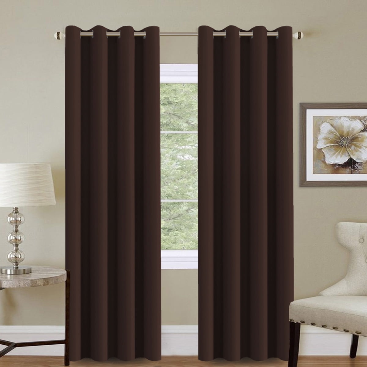 PrimeBeau Blackout Chocolate Brown Curtain Panels for Short Window ...